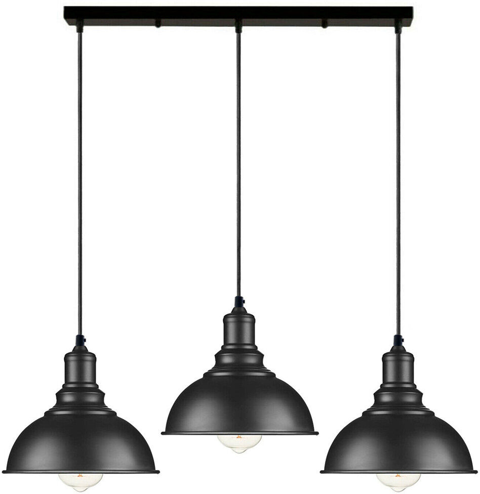 Vintage 3-Way Light Pendant for Kitchen Island - Modern Industrial Rustic Lighting by Brambly Cottage for Dining Room & Bar Black 115cm H X 50cm W X 21cm D