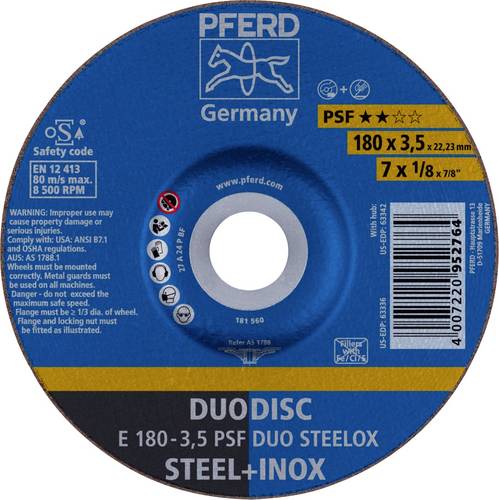 PFERD TOOLS 62017420 E 180-3,5 PSF DUO STEELOX Schruppscheibe gekröpft Durchmesser 180mm Bohrungs-Ø 22.23mm Edelstahl, Stahl