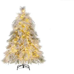 COSTWAY 146 cm künstlicher Weihnachtsbaum, Beleuchtung, Weihnachtsbaum, warmweiße LED-Lichter, 279 Astspitzen
