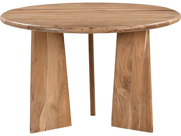 Esstisch SIT Kyoto aus Akazie Ø120 cm mit asymmetrischem Holzgestell , beige (natur, natur, natur), B:120cm H:77cm T:120cm, Akazie massiv, Tische, Esstisch, 4 cm starke Akazienplatte mit abgerundeten Kanten & Naturmaserung