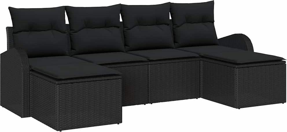 Sofa Set mit Kissen mit Speicher 6 pcs Schwarz Poly-Rattan