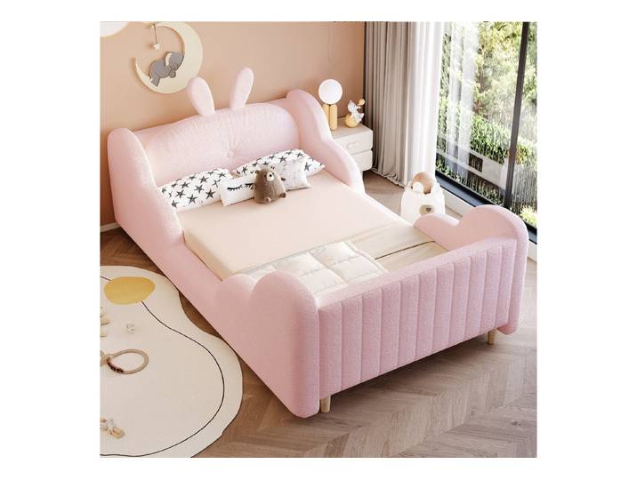 OKWISH Kinderbett Polsterbett (Wolken-Seitenleisten & abgerundeten Kanten), Plattformbett mit Lattenrost 90x200 cm, Inklusive Matratze