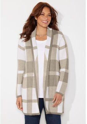 Plus Size Women's Country Village Sweater Cardigan by Catherines in Chai Latte Buffalo Plaid (Size 0X)