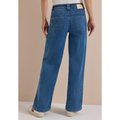 Loose-fit-Jeans CECIL, Damen, Gr. 28, Länge 28, blau (mid blau wash), Jeans, 71% Baumwolle, 27% Polyester, 2% Elasthan, unifarben, lang, Jeans, mit Bindegürtel