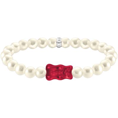 Armband THOMAS SABO "THOMAS SABO x HARIBO Schmuck: Perlenarmband mit Goldbär" Gr. 17, rot (silberfarben, rot, weiß, rot), Armbänder, Damen, 17, Perlen Silber 925 (recycelt) Silikon, Perlen, Silber 925 (recycelt), Silikon, Armband, mit Kristallglas -...
