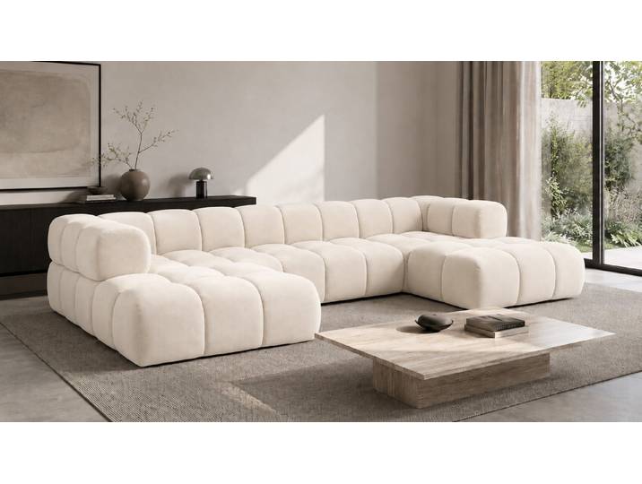 Kaiser Möbel Ecksofa U-Form im Veloursstoff Bluvel, AVERRO UXL, U-förmiges Design,Extra großzügige Sitzfläche