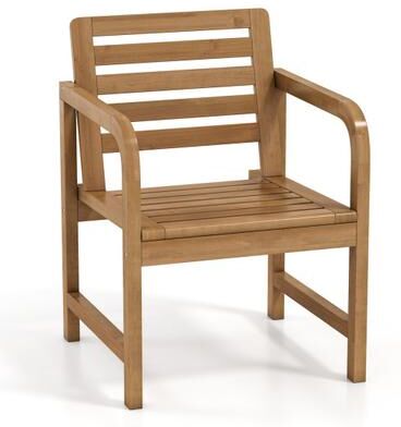 Costway Natural Wood Patio Armchair with Slanted Back and Slatted Seat