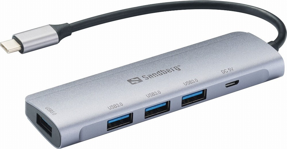 Sandberg 336-20 USB-C Hub, 4-poorts met 4x USB 3.0 SuperSpeed, zilver