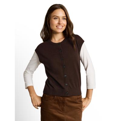 Cardigan TOM TAILOR "Regular", Damen, Gr. XL, braun (java schwarz braun melange), Strickjacken, mit Knopfleiste / ohne Ärmel / Strickweste
