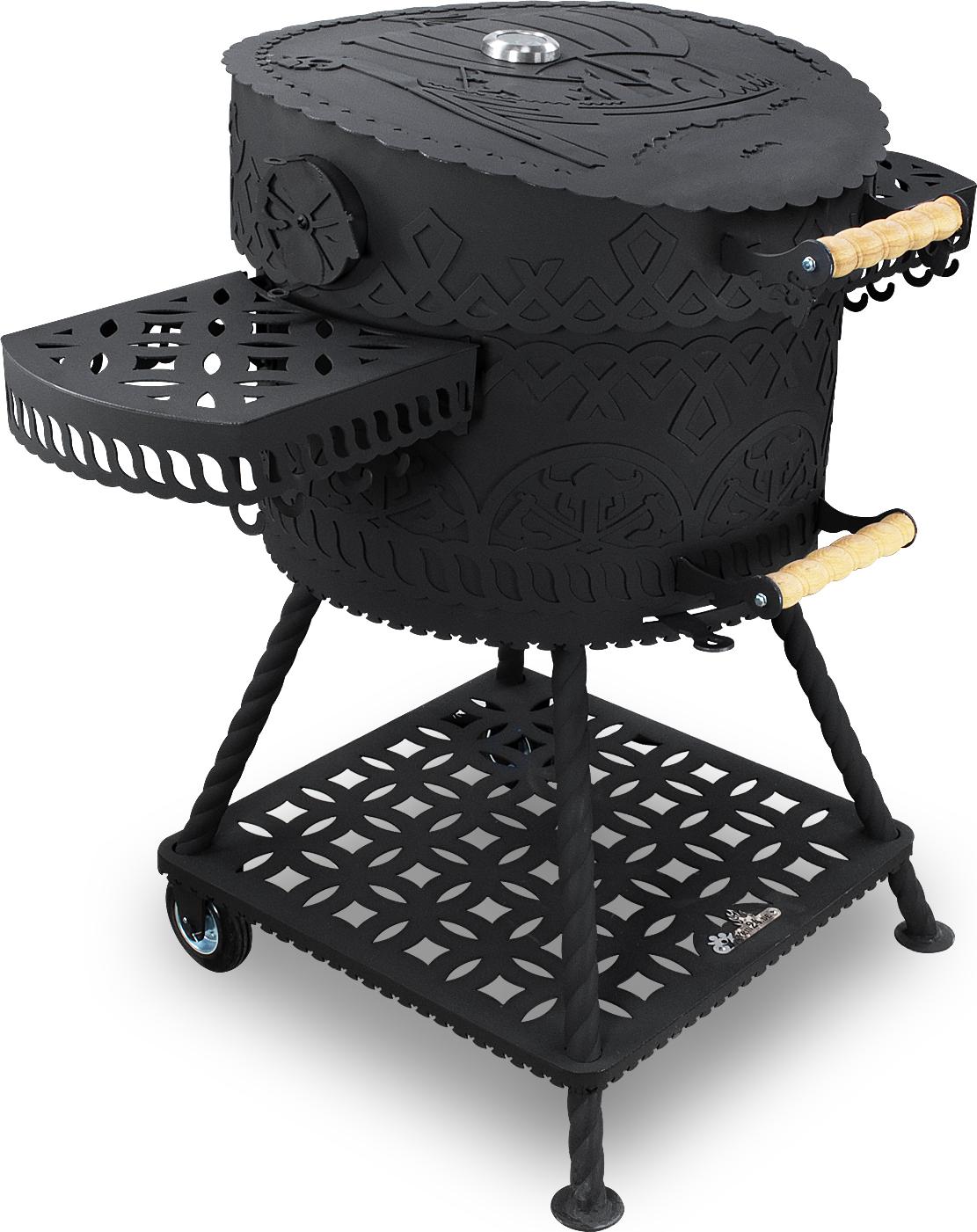 Holzkohlegrill BBQ aus Stahl mit Deckel - Outdoor Grillwagen für Garten und Terrasse, Drakkar 4 mm Stahl, robuster Rundgrill ca. 54 cm, Grill-Ei