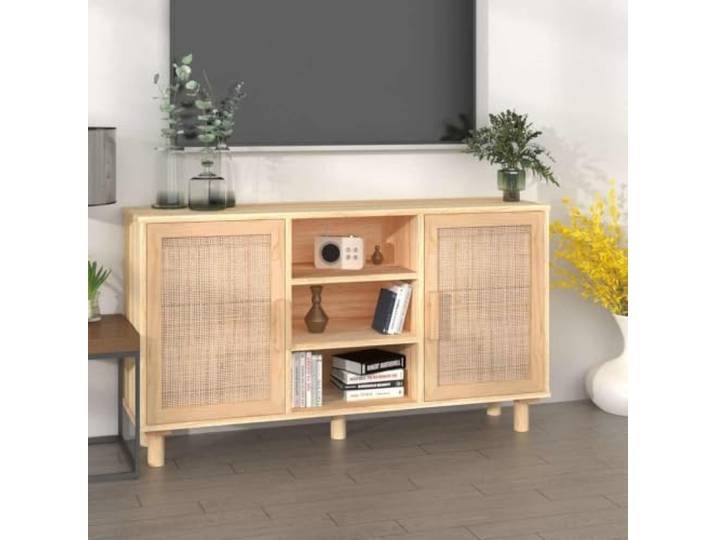 RJPLMFV Anrichte, braun, 105 x 30 x 60 cm, massives Kiefernholz und 5 Fächer, 2 Türen, Aufbewahrung für Wohnzimmer, Möbel aus Kiefernholz, Kommode