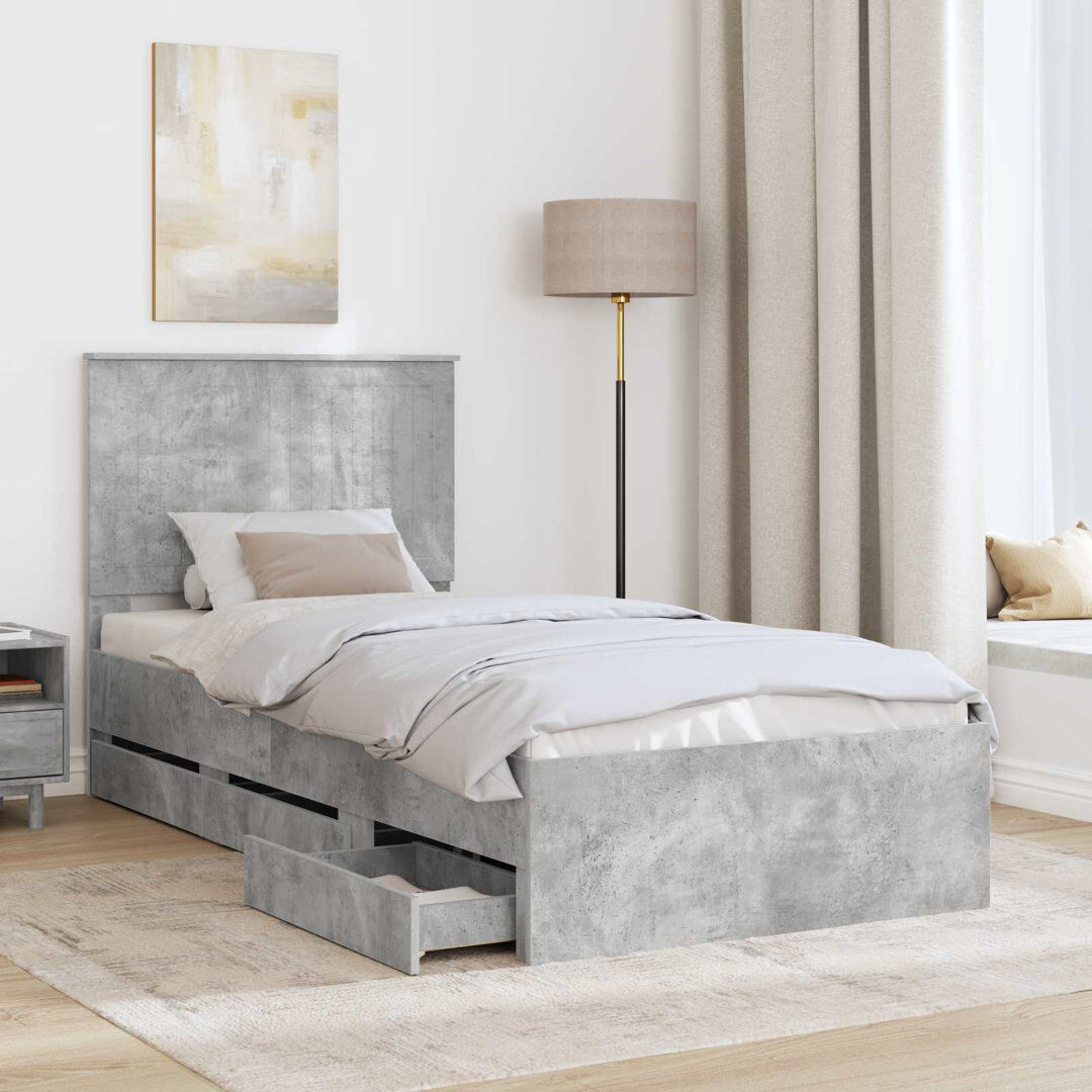 East Urban Home Bed Concrete Grey European Single (90 x 200 cm)