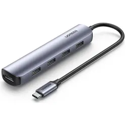 Ugreen CM417 (USB-C, 5 Ports), Dockingstation + USB Hub, Grau, Silber