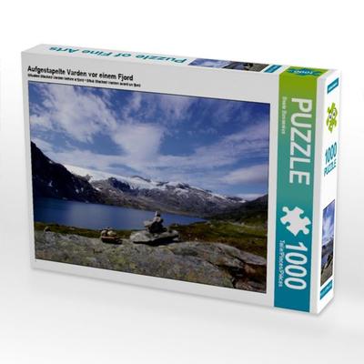 CALVENDO Puzzle Aufgestapelte Varden vor einem Fjord | 1000 Teile Lege-Größe 64x48cm Foto-Puzzle für glückliche Stunden