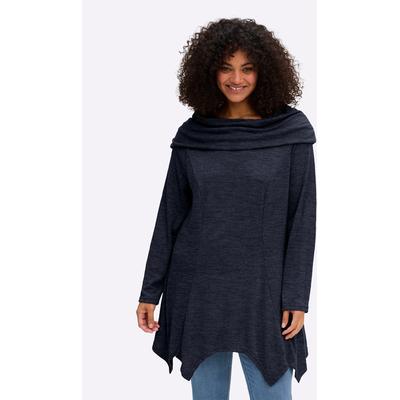 Sweatshirt SHEEGO BY JOE BROWNS, Damen, Gr. 48/50, grau (marine, jeansblau, meliert), 62% Polyester, 30% Viskose, 8% Elasthan, meliert, unifarben, U-Boot-Ausschnitt, Sweatshirts Sweatshirt
