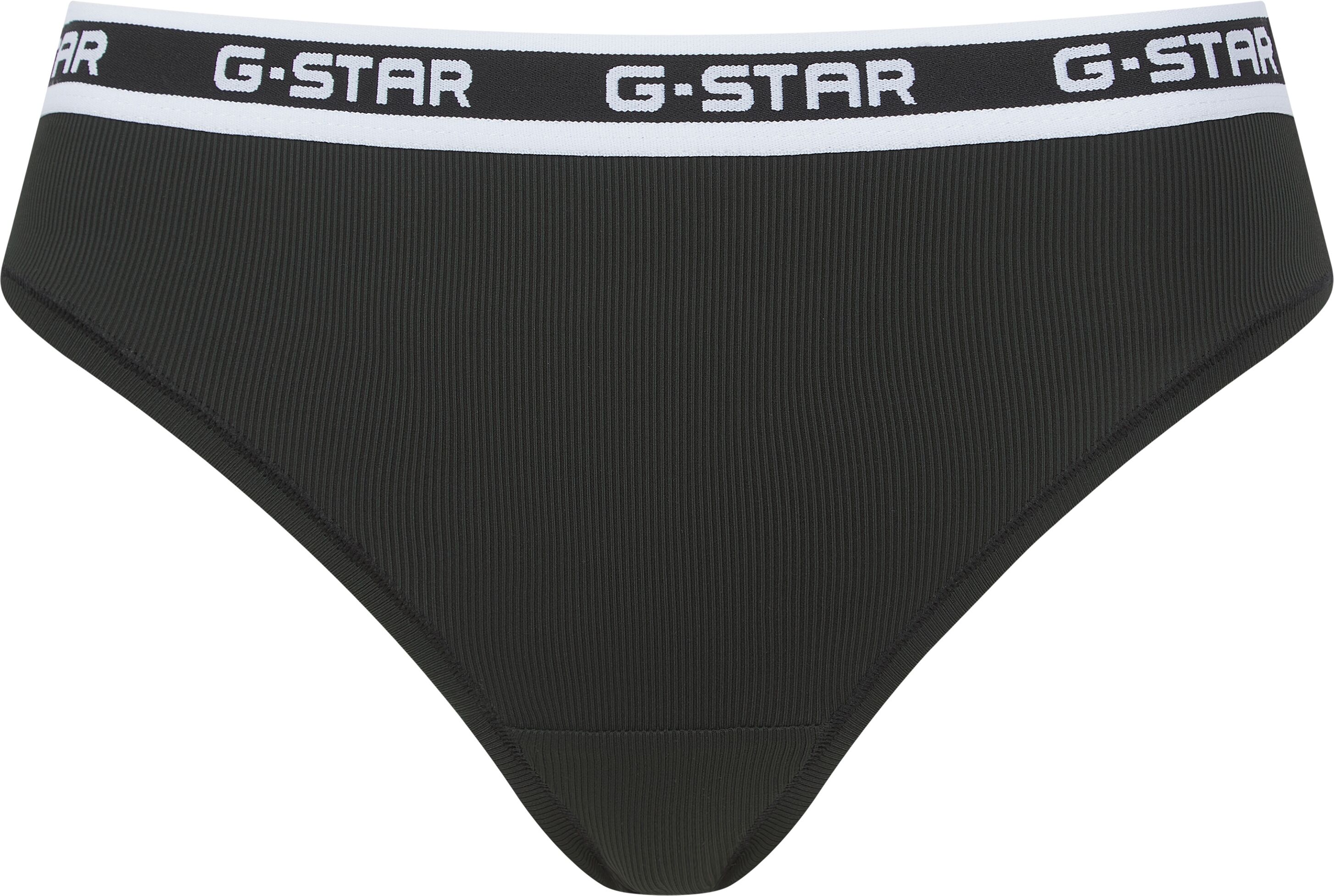 Brasilslip G-STAR "RHODONITE, 3 PACK BRAZILIAN BRIEFS", Damen, Gr. XS, 3 Stk., schwarz, Feinripp, Obermaterial: 84% Nylon, 16% Elasthan, unifarben, eng, Unterhosen Brasilslip, unifarben, mit Logobund schwarz XS, 3 Stk.