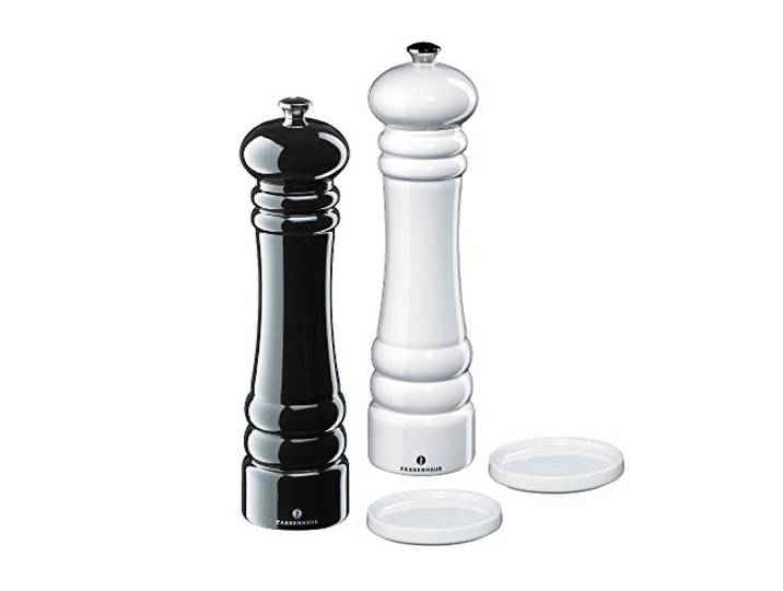 Zassenhaus Set Salzmühle & Pfeffermühle Berlin 24 cm schwarz weiß & Porzellan-Untersetzer