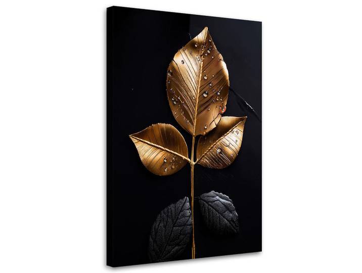 Feeby Leinwandbild Goldblatt-Glamour-Pflanze 70x100cm, Goldfarben, Rechteckig, 70x100 cm, Bilder & Rahmen, Bilder, Leinwandbilder