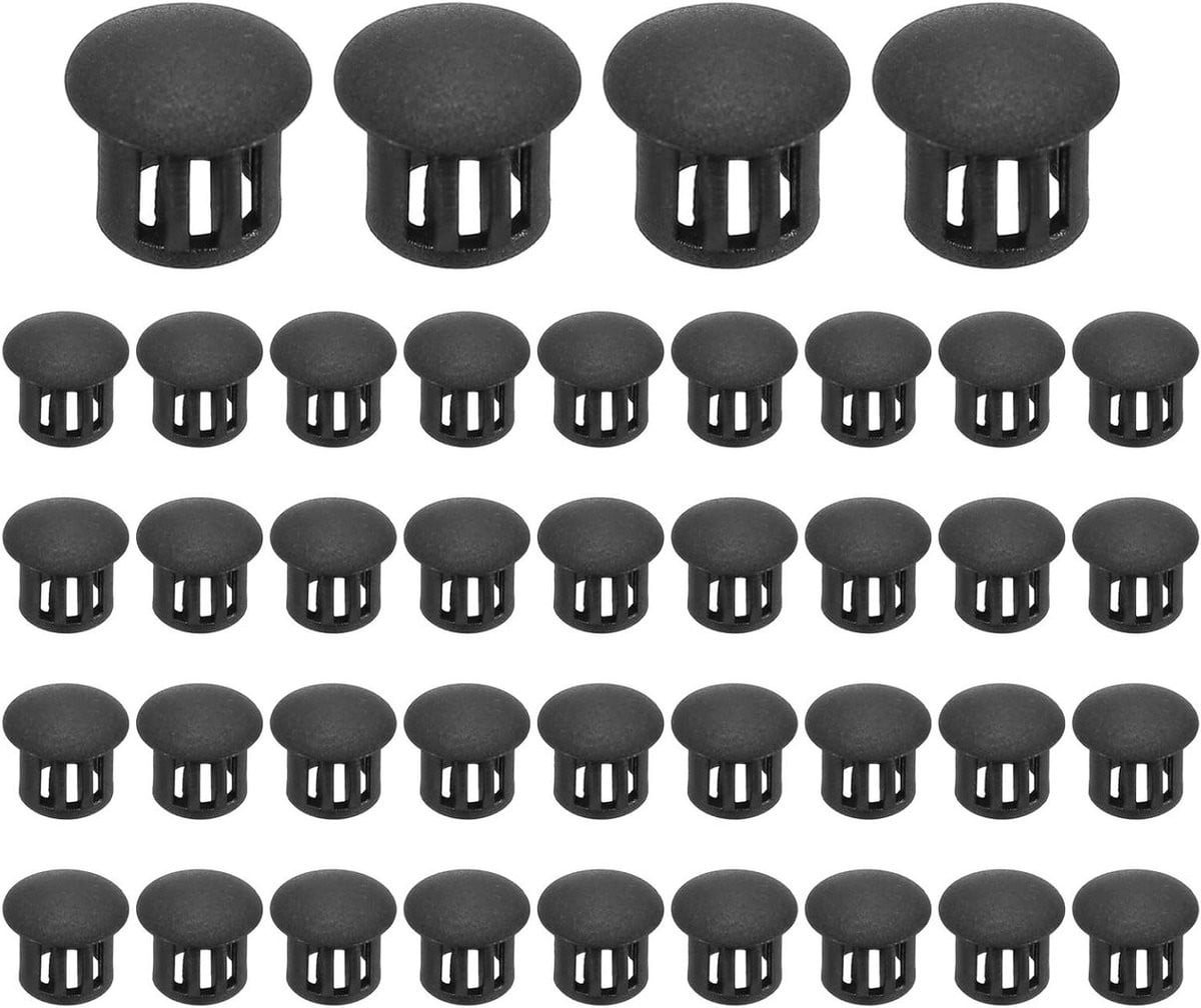 Zwarte plastic gatpluggen met mat oppervlak en klikontwerp voor het afdekken van meubels, gatdiameter: 10 mm