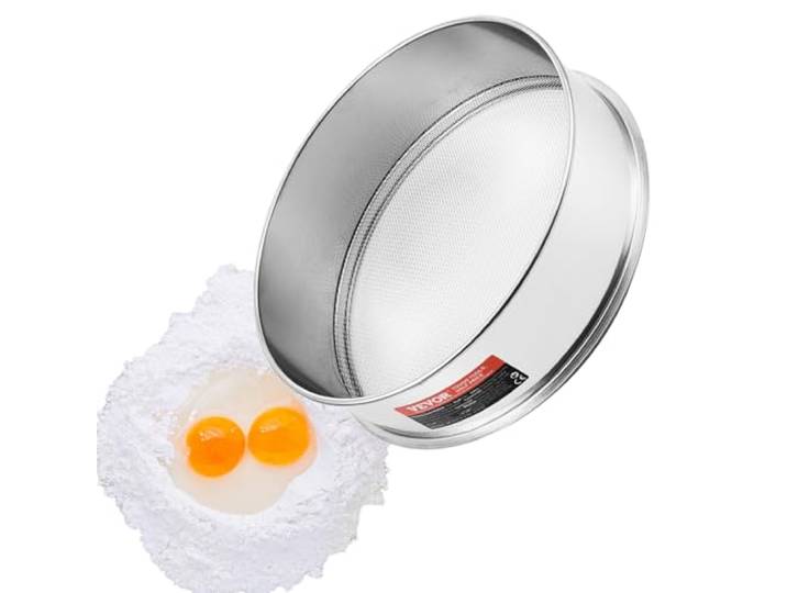 VEVOR Tamis à Farine 12 Mailles\, Passoire à Mailles Fines 32 cm\, en Inox 304 de Qualité Alimentaire\, pour Pâtisserie\, 5 Tailles de Trous de Maille pour Haricots Mungo\, Riz\, Farine\, Poudre de Perle