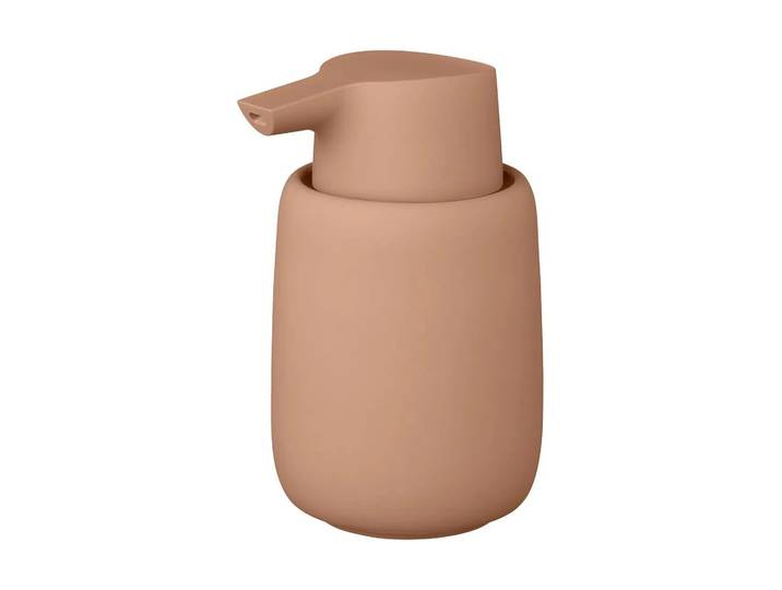 Seifenspender BLOMUS Sono 250 ml , beige (braun, rot), B:8,5cm H:14,5cm T:9,5cm, Keramik, Dosierspender, Seifenspender