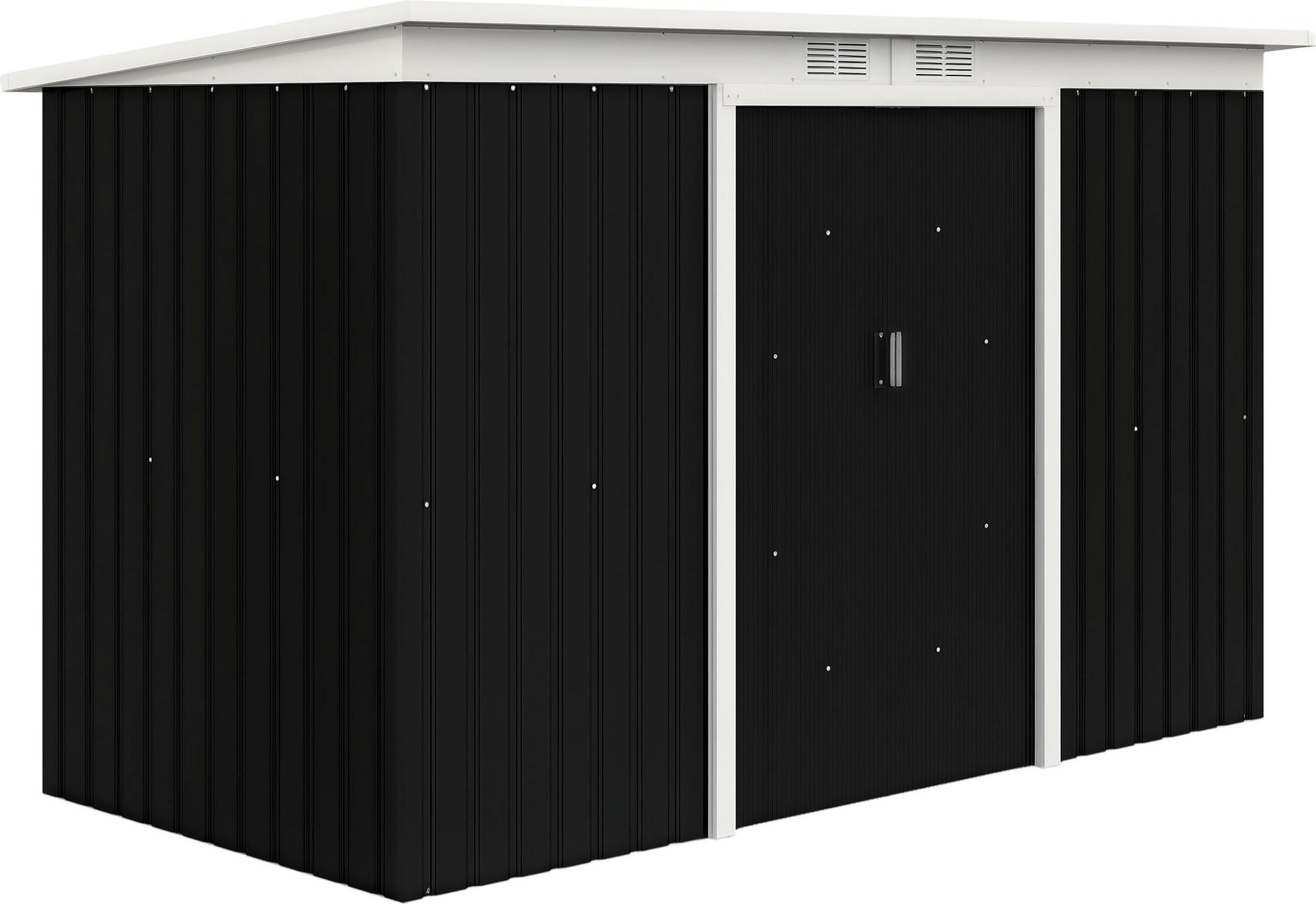 Metall Gerätehaus 6,3m³ 280x130x172cm Geräteschuppen mit Pultdach Schiebetür wetterfest Gartenhaus Outdoor Garten Schuppen Schrank für Hinterhof Außenbereich Anthrazit, Dunkelgrau