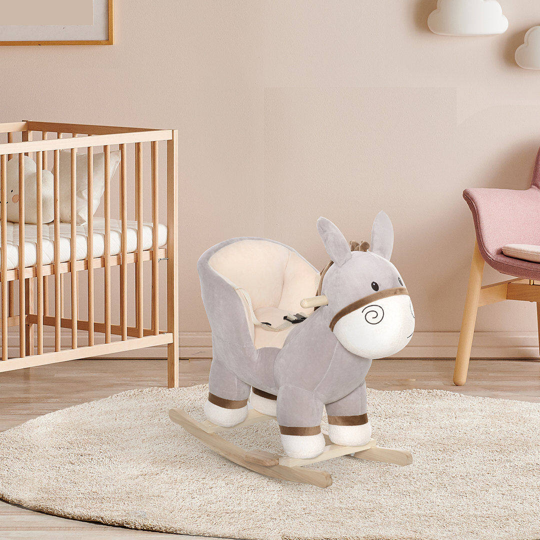 Zoomie Kids Zaragoza Kids Rocking Horse Donkey w/Sound Seat Belt 18-36 Months Grey Gray 58cm H X 34cm W X 61cm L