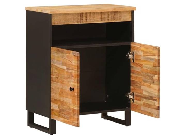 SKTQYQO Sideboard braun 60 x 33 x 75 cm aus massivem Mangoholz 2 Türen, schwarze Griffe, geräumige Innenfächer, Montage erforderlich, 16,2 kg, Landhausstil