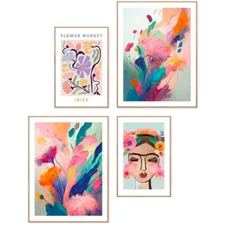 Reinders Wandbild Floral Colourful 4tlg. Holz Bunt