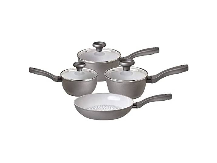 Prestige Earth Pan Topfset Induktion - 4-tlg. Kochgeschirr Set mit Bratpfanne - Antihaft, Recycelt & Recycelbar, Giftfrei, Spülmaschinenfest, Easy-Grip-Griffe