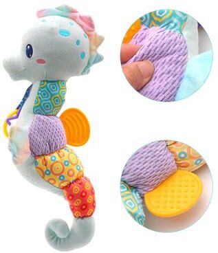 USA Free Shipping Shop Baby Seahorse Baby Sensory Toy & Musical Baby Toy Soft Plush Newborn Rattle blue