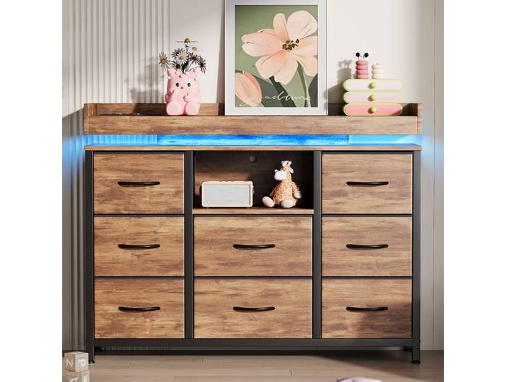 Buffet - URBANLUXE - 108x30x82 cm - 8 tiroirs - LED intégré - Structure métal