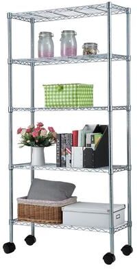 fastbuy 5-Layer Chrome Plated Iron Shelf with Wheels 165*90*35 Chrome