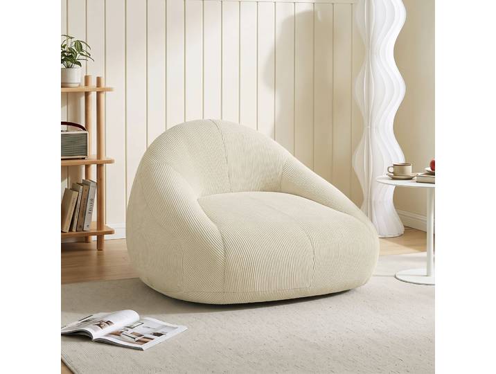 HOMCOM Pouf Velours Côtelé Rembourré 114x121x60cm Crème
