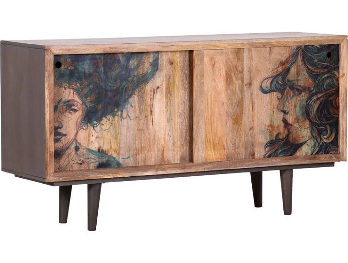 Sideboard GUTMANN FACTORY Venice , grau, B:160cm H:85cm T:45cm, Sideboards, Sideboard, Kommode mit extravagantem Druck, Breite 160 cm