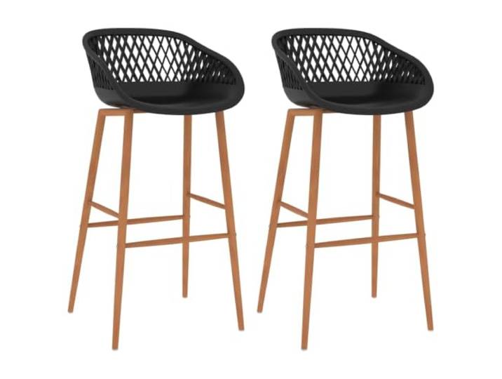 Barhocker 2 Stk. Schwarz, PP Sitz mit Metallbeinen Holzoptik, 110 kg Ergonomischer Sitz, Netzoptik Rückenlehne, robuste Metallbeine, leichte Montage, 110 kg pro Sitzplatz
