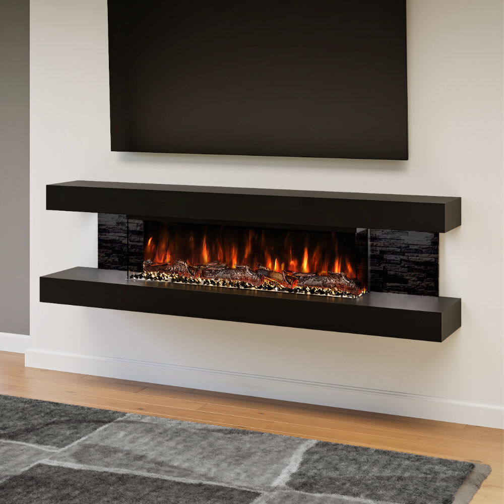 Evolution Fires Vegas 72-Inch Wall Mounted Electric Fireplace   Fully Assembled   3-Sided Panoramic Flame   Remote Control   LED Side Lights Black