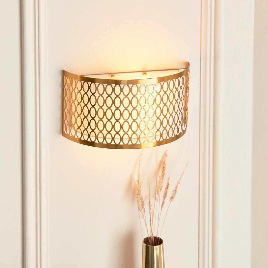 Latitude Run Erika 2 light Wall Light effect plate Gold 14cm H X 28cm W X 11cm D