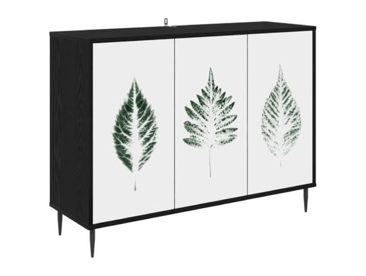 Kaorsrow Sideboard HANAU Kommode 3 Türen Schwarz Eichen-Optik 102x33x76 cm Moderne Anrichte mit Schrankmuster für Wohnzimmer und Essbereich. Viel Stauraum hinter drei geräumigen Türen.