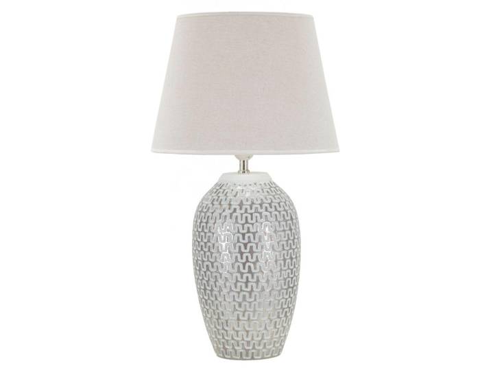Lampe de table \ Welle\ \, résine\, fer\, abat-jour en tissu\, 35x65 cm\, argentée et blanche\, design Mauro Ferretti