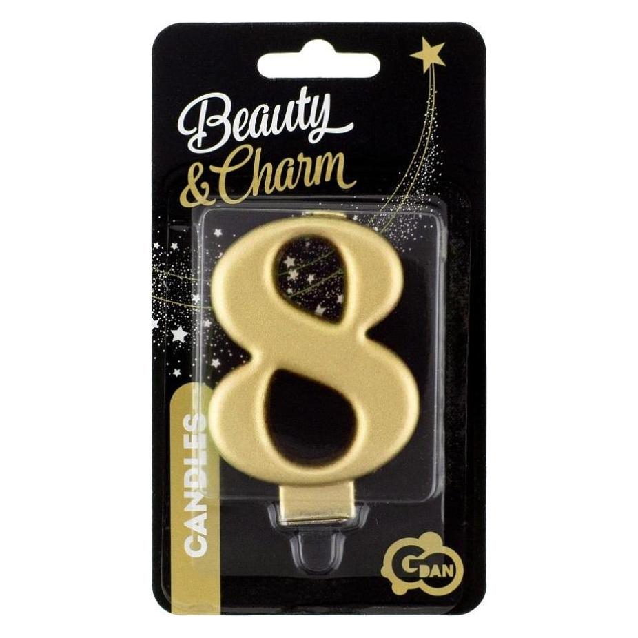 GoDan Nummer 8 Beauty&Charm Kerze, metallisches Gold, 8 cm (1 Stk.) (46972920)