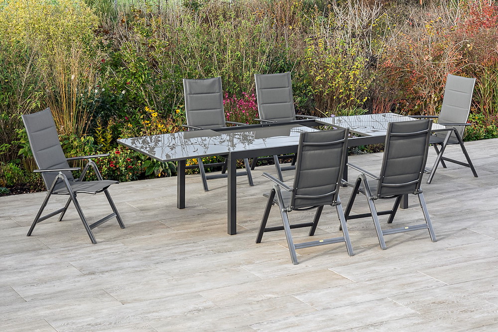MERXXHANDELS Taviano Set 7tlg 6 Sessel Semi Tisch 200(300)x100cm 16928799
