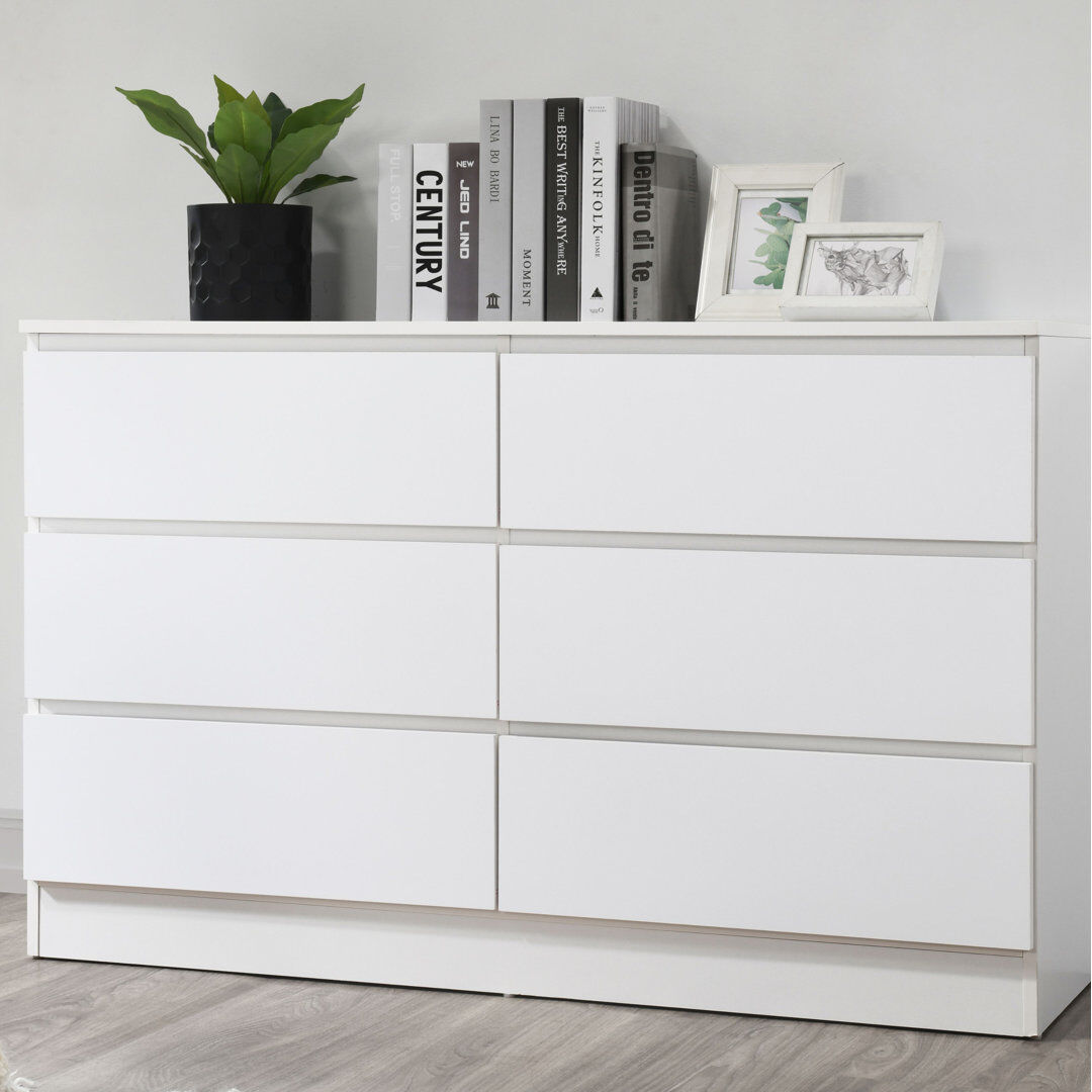 17 Stories Marqita 6 Drawer 121Cm W Chest of Drawers White 177.8cm H X 307.34cm W X 101.6cm D