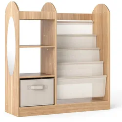 Helloshop26 - Multifunktionales Kinderbücherregal 87,5 x 30 x 90 cm mit Ganzkörperspiegel und moderner Schublade aus Naturstoff 20_0019161