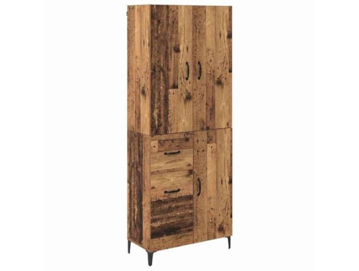 GHVBNMF Highboard Wandmontiert Altholz-Optik 2-Teilig 69,5x34x180 cm Platzsparender Wand-Schrank fürs Wohnzimmer: Aus robustem Holzwerkstoff mit Schublade, Türen und stilvollen schwarzen Beinen.
