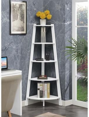 Convenience Concepts Newport 5 Tier Wide Corner Bookcase