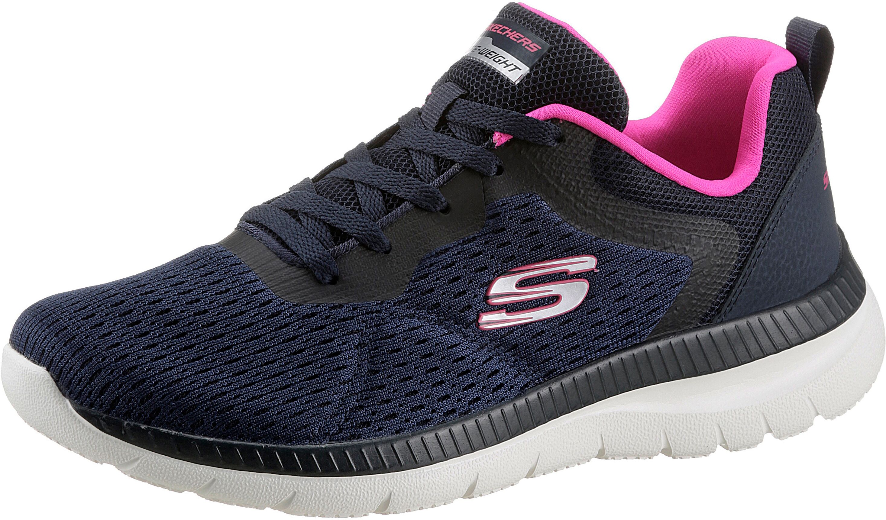 Berufsschuh SKECHERS "BOUNTIFUL - QUICK PATH", Damen, Gr. 36, Textil, blau (navy, pink), Lederimitat, Textil, Schuhe Berufsschuh, Freizeitschuh, Halbschuh, Schnürschuh mit gepolsterter Innensohle