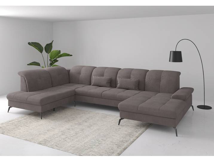 Wohnlandschaft, Polyester, Grau, U-Form 357×231 cm, Mit Sitztiefen- & Armteilverstellung, Sit&More