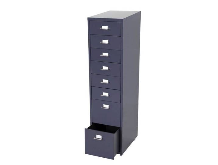 Caisson a tiroirs armoire de bureau 110x28x41 cm 8 tiroirs en acier gris fonce 04_0008257