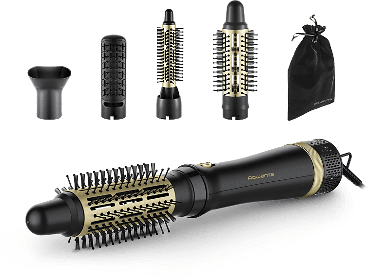 Moldeador - Rowenta Express Style CF6330, 4 en 1, Cepillos de aire caliente 20mm y 40mm, peine, cabezal secador, neceser, 3 velocidades, Negro​